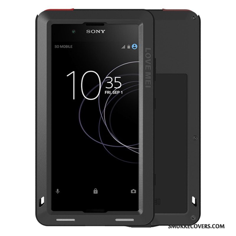 Etui Sony Xperia Xa1 Plus Metal Telefonanti-fald, Cover Sony Xperia Xa1 Plus Tasker Tre Forsvar Sort