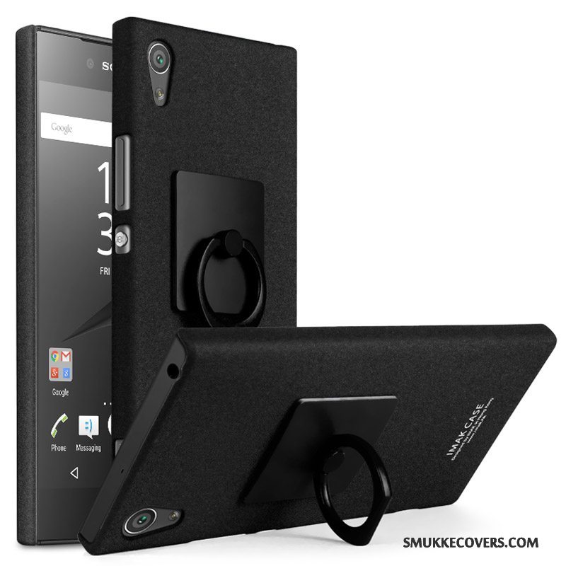 Etui Sony Xperia Xa1 Support Nubuck Spænde, Cover Sony Xperia Xa1 Beskyttelse Sort Ring