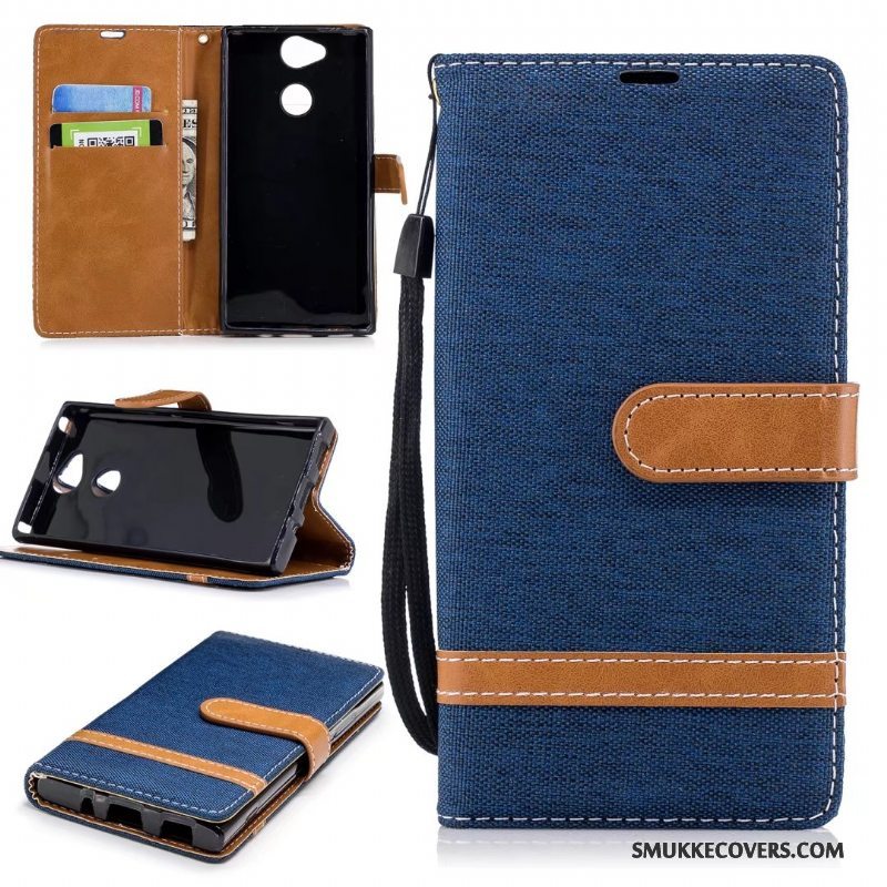 Etui Sony Xperia Xa2 Læder Ren Kort, Cover Sony Xperia Xa2 Support Cyan Denim