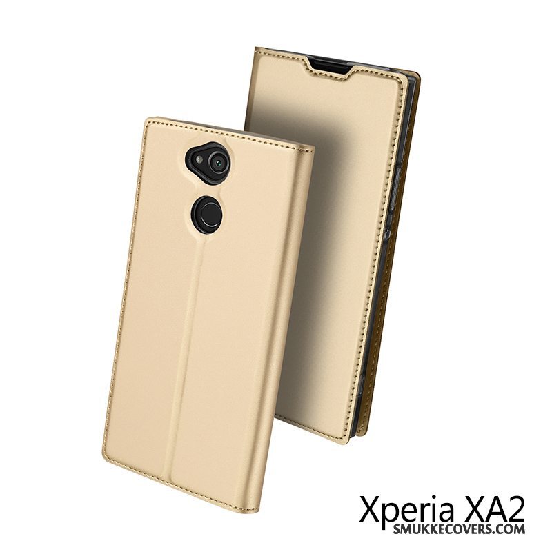 Etui Sony Xperia Xa2 Tasker Telefonkort, Cover Sony Xperia Xa2 Læder Guld Anti-fald