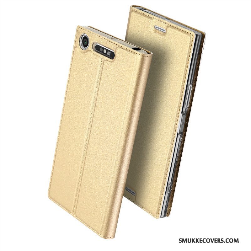 Etui Sony Xperia Xz1 Folio Business Kort, Cover Sony Xperia Xz1 Læder Anti-fald Guld