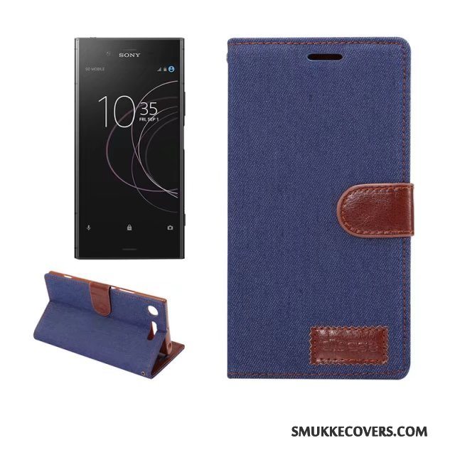 Etui Sony Xperia Xz1 Læder Telefoncyan, Cover Sony Xperia Xz1 Beskyttelse Denim