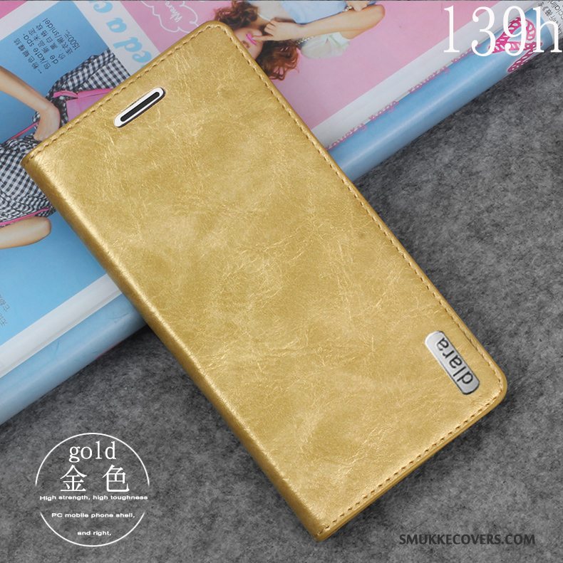 Etui Sony Xperia Z1 Læder Guld Telefon, Cover Sony Xperia Z1 Beskyttelse