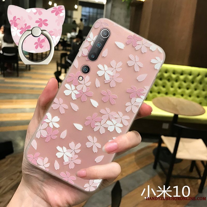 Etui Xiaomi Mi 10 Cartoon Lyserød Telefon, Cover Xiaomi Mi 10 Blød Nubuck Smuk