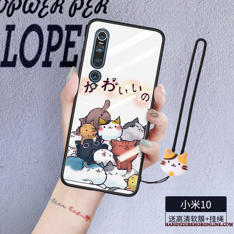 Etui Xiaomi Mi 10 Silikone Hvid Glas, Cover Xiaomi Mi 10 Cartoon Hængende Ornamenter Lille Sektion