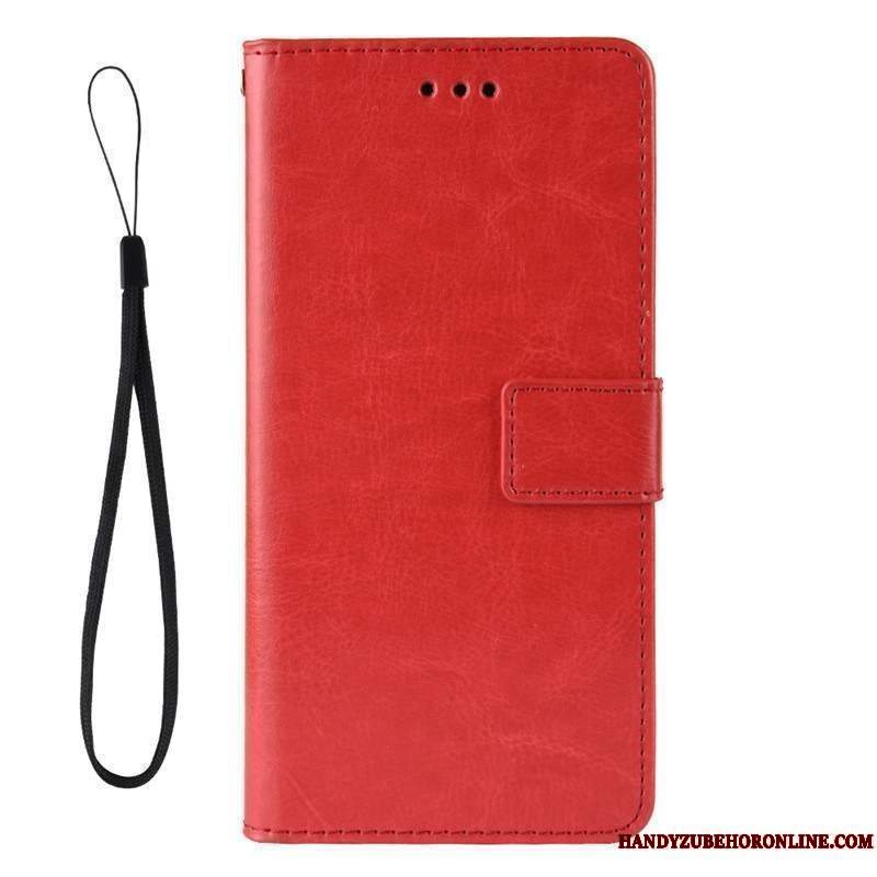 Etui Xiaomi Mi Note 10 Lite Læder Rød Solid Farve, Cover Xiaomi Mi Note 10 Lite Folio Hængende Ornamenter Lille Sektion