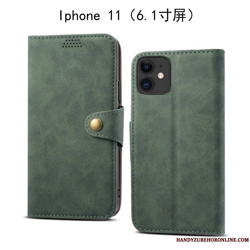 Etui iPhone 11 Beskyttelse Anti-fald Grøn, Cover iPhone 11 Læder Telefon