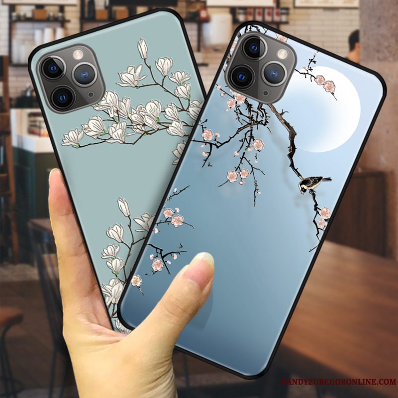 Etui iPhone 11 Pro Max Kreativ Kinesisk Stil Blomster, Cover iPhone 11 Pro Max Beskyttelse Hængende Ornamenter Blå