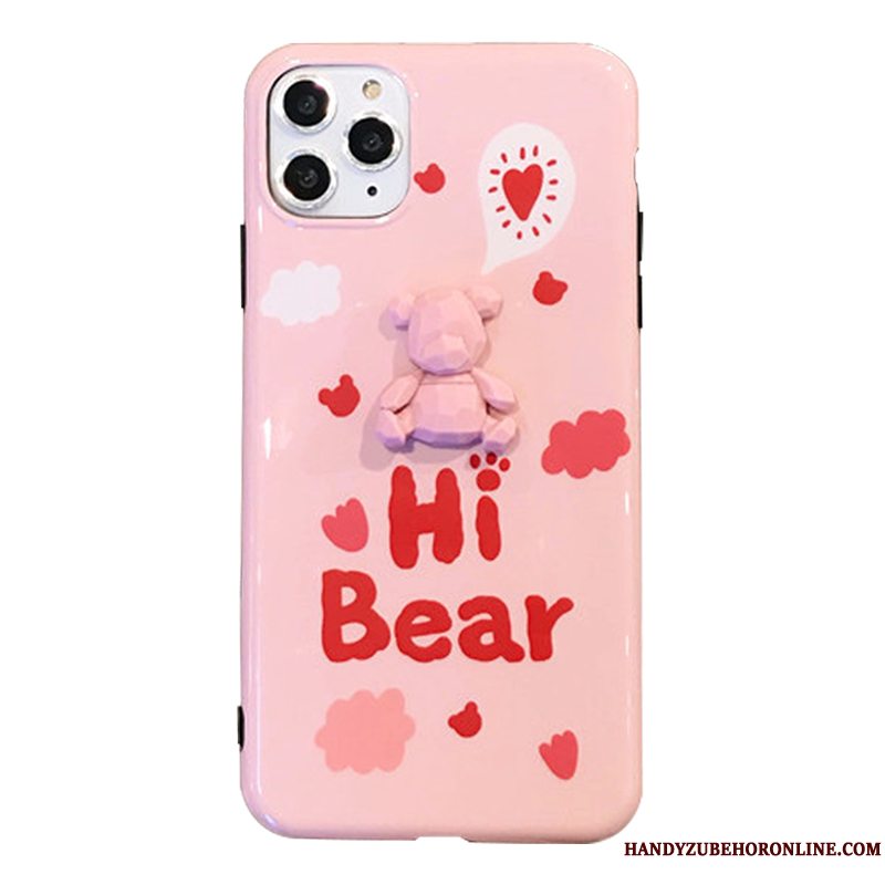 Etui iPhone 11 Pro Max Tasker Af Personlighed Anti-fald, Cover iPhone 11 Pro Max Cartoon Bjørn Lyserød