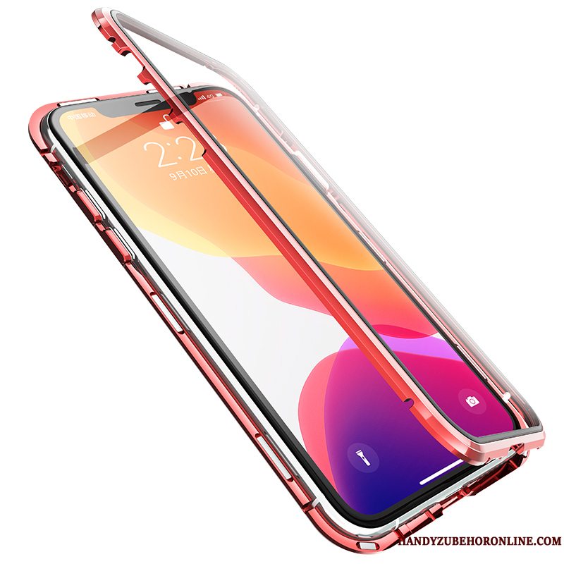 Etui iPhone 11 Pro Max Tasker Grå Dobbeltsidet, Cover iPhone 11 Pro Max Magnetisk Net Red