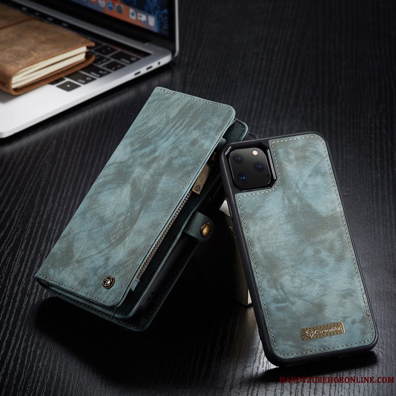 Etui iPhone 11 Pro Max Tegnebog Kort Af Personlighed, Cover iPhone 11 Pro Max Læder Business Blå