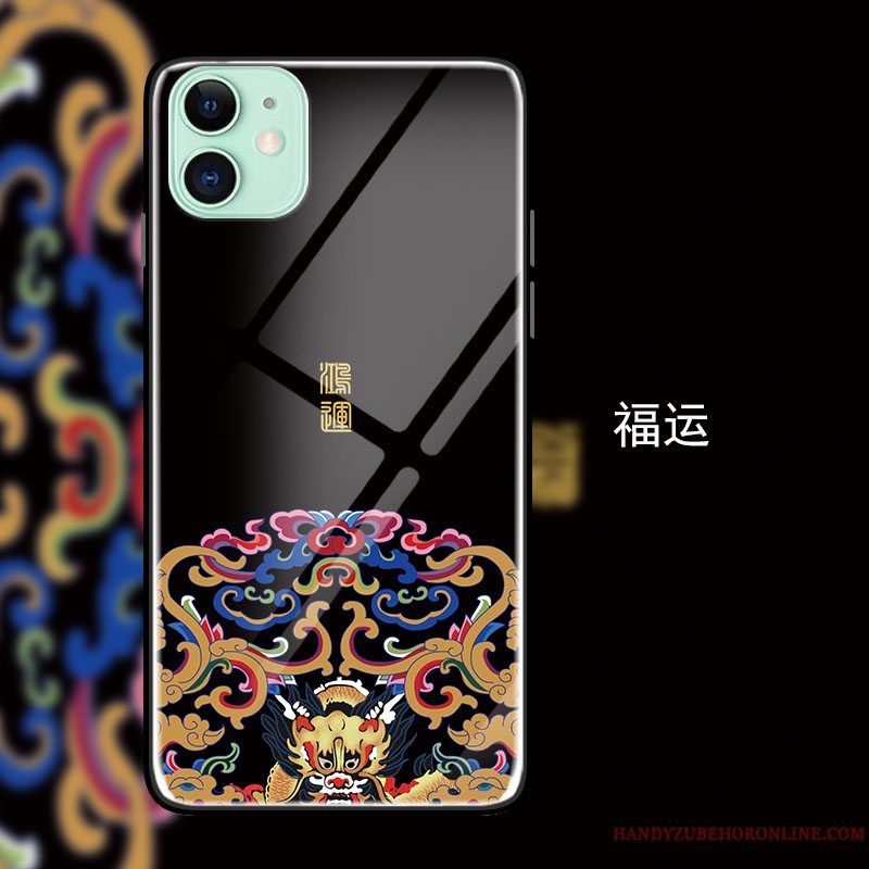 Etui iPhone 12 Mini Tasker Kinesisk Stil Sort, Cover iPhone 12 Mini Blød Hærdet Glas Anti-fald