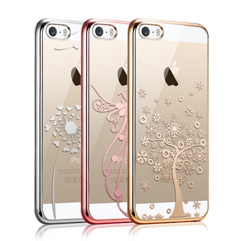 Etui iPhone 5/5s Beskyttelse Guld Gennemsigtig, Cover iPhone 5/5s Blød Ny Belægning