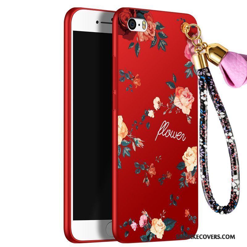 Etui iPhone 5/5s Blød Anti-fald Rød, Cover iPhone 5/5s Cartoon Smuk Hængende Ornamenter