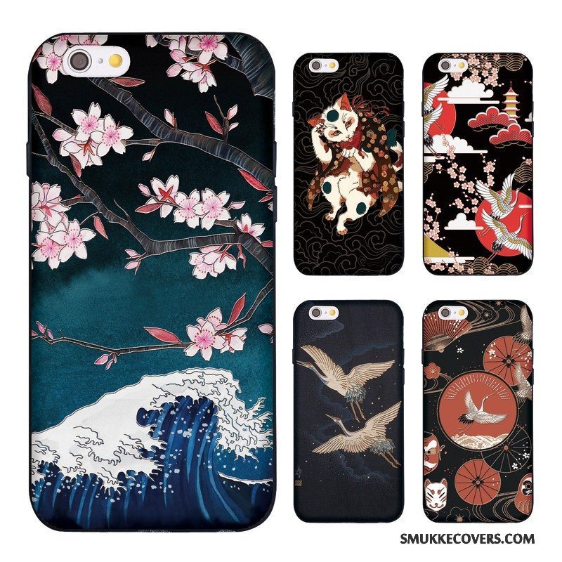 Etui iPhone 5/5s Blød Sort Japansk, Cover iPhone 5/5s Silikone Kat Kran