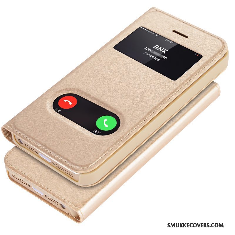 Etui iPhone 5/5s Folio Anti-fald Guld, Cover iPhone 5/5s Læder Af Personlighed Tynd