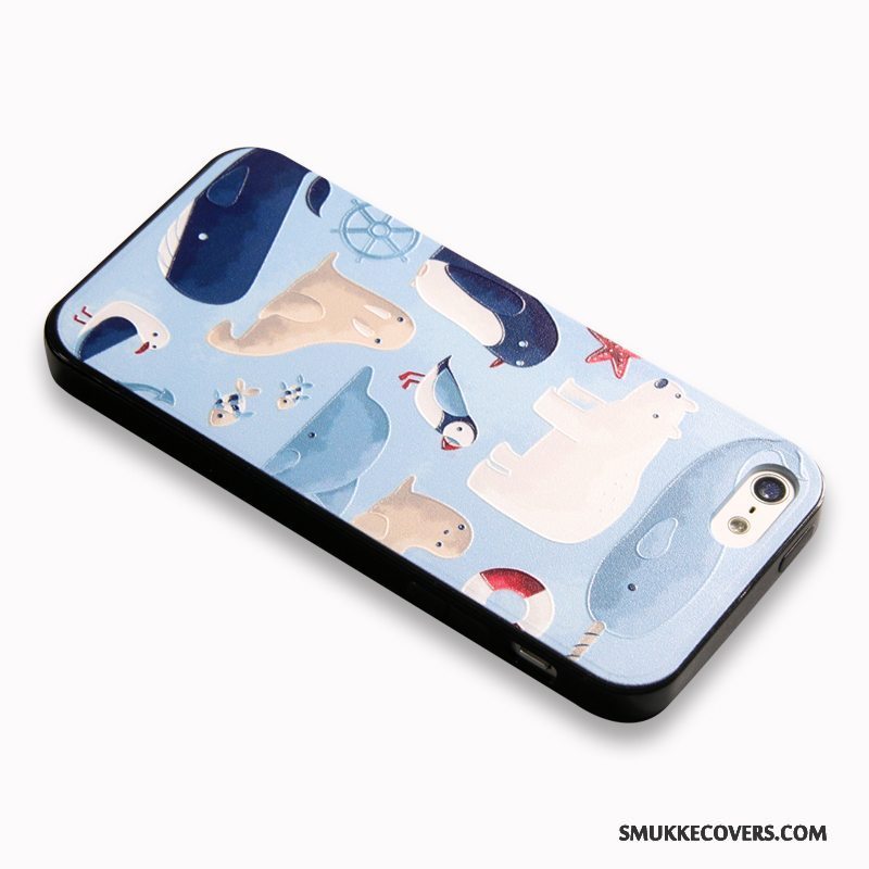 Etui iPhone 5/5s Kreativ Nubuck Anti-fald, Cover iPhone 5/5s Beskyttelse Blå Telefon