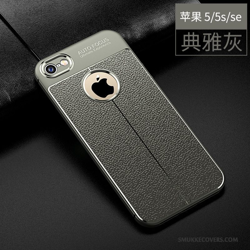 Etui iPhone 5/5s Læder Trend Sort, Cover iPhone 5/5s Beskyttelse Mønster Telefon