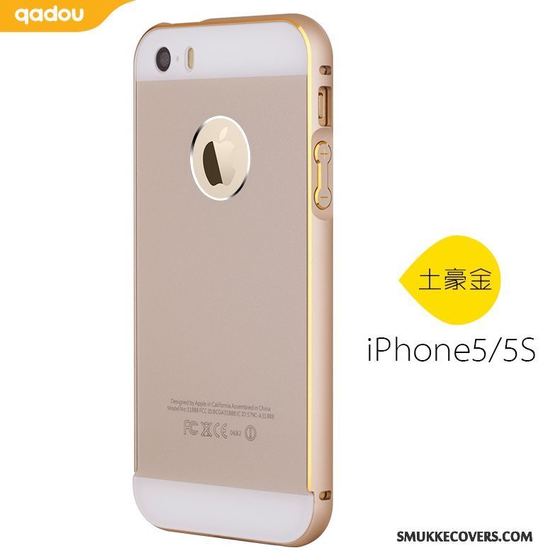 Etui iPhone 5/5s Metal Trend Bagdæksel, Cover iPhone 5/5s Guld Ramme