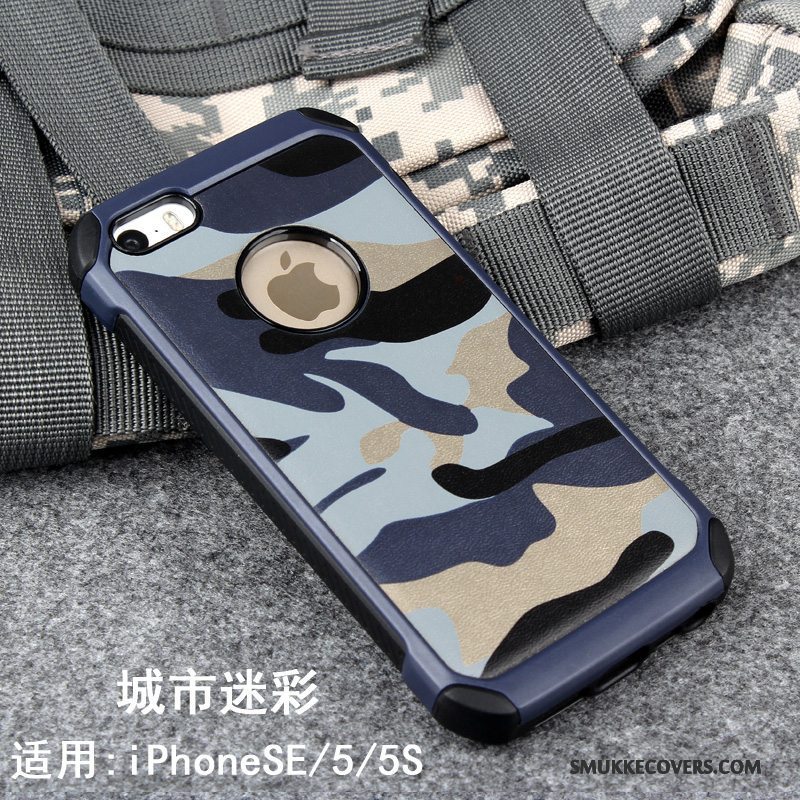 Etui iPhone 5/5s Silikone Anti-fald Blå, Cover iPhone 5/5s Kreativ Camouflage Telefon