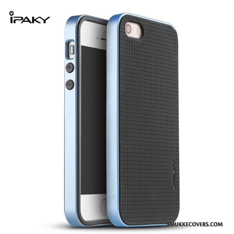 Etui iPhone 5/5s Silikone Trend Ramme, Cover iPhone 5/5s Beskyttelse Blå Telefon