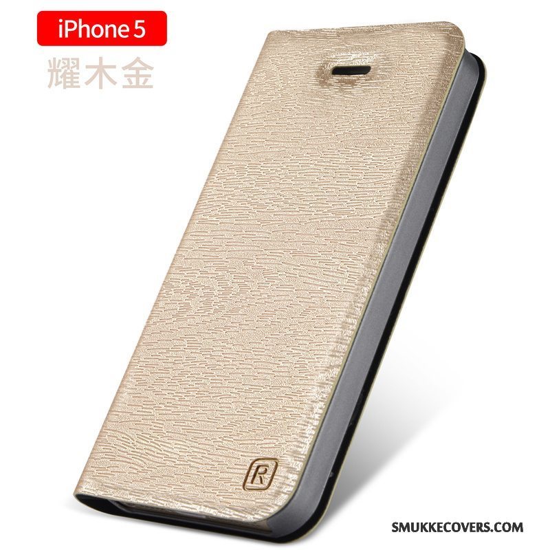 Etui iPhone 5/5s Tasker Anti-fald Simple, Cover iPhone 5/5s Læder Guld Telefon