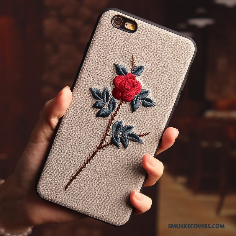 Etui iPhone 6/6s Plus Tasker Blomster Khaki, Cover iPhone 6/6s Plus Beskyttelse Broderi Anti-fald