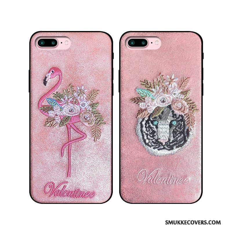 Etui iPhone 6/6s Plus Tasker Broderi Fugl, Cover iPhone 6/6s Plus Telefonlyserød