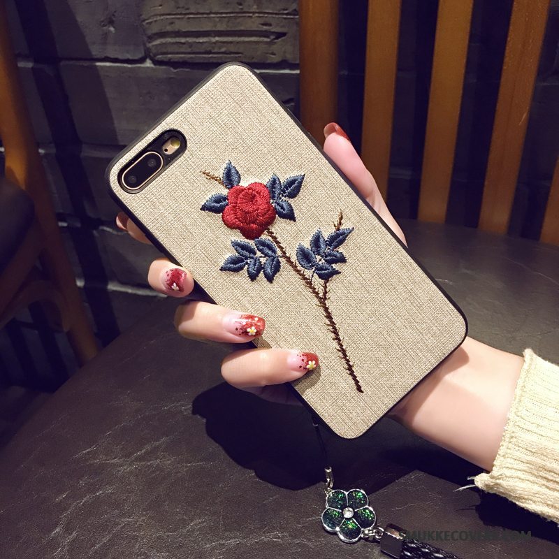 Etui iPhone 7 Blød Anti-fald Sort, Cover iPhone 7 Beskyttelse Blomster Hængende Ornamenter