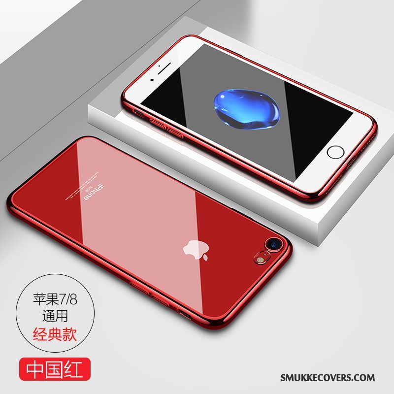 Etui iPhone 7 Blød Telefonanti-fald, Cover iPhone 7 Silikone Rød Gennemsigtig