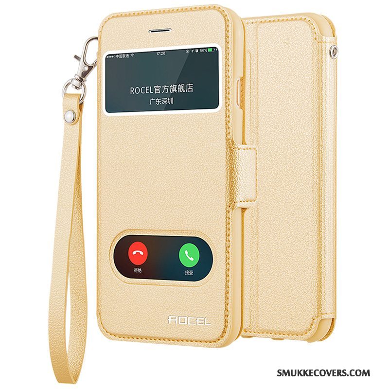 Etui iPhone 7 Folio Anti-fald Guld, Cover iPhone 7 Silikone Trend Telefon