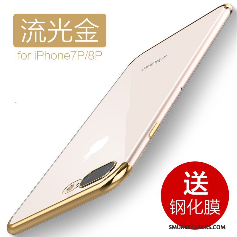 Etui iPhone 7 Plus Silikone Guld Gennemsigtig, Cover iPhone 7 Plus Tasker Telefonanti-fald