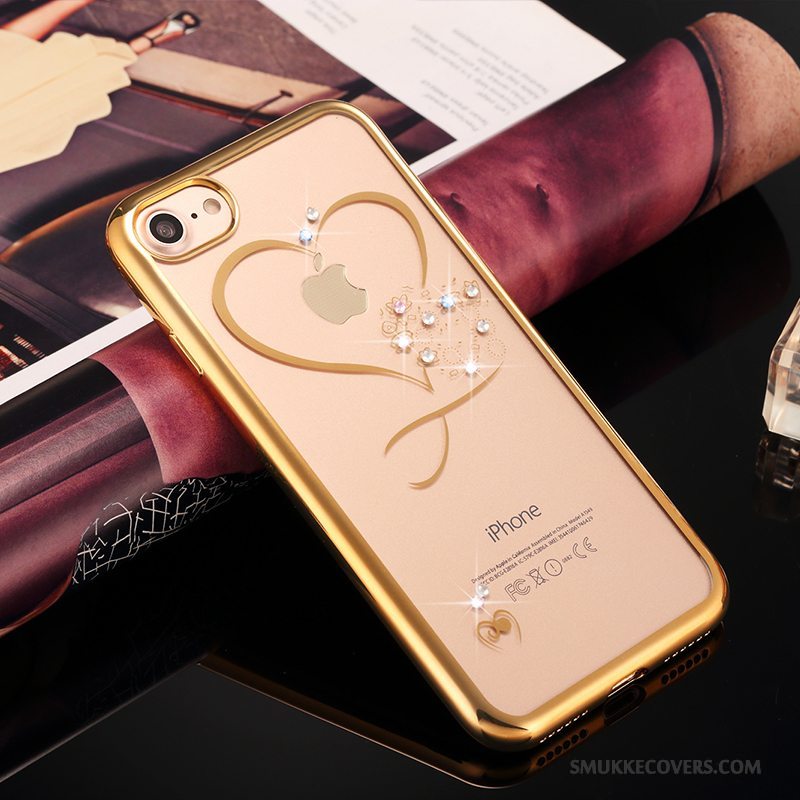 Etui iPhone 7 Plus Strass Guld Trend, Cover iPhone 7 Plus Luksus Gennemsigtig Anti-fald