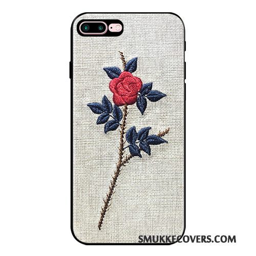 Etui iPhone 7 Plus Tasker Elegante Anti-fald, Cover iPhone 7 Plus Luksus Broderi Blomster