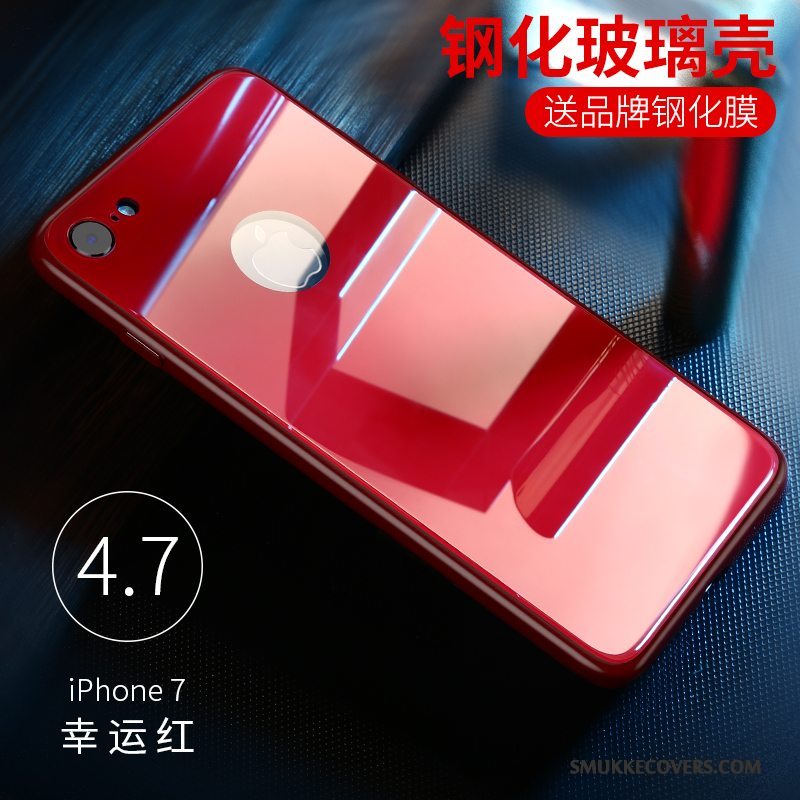 Etui iPhone 7 Tasker Hærdet Glas Telefon, Cover iPhone 7 Anti-fald Rød