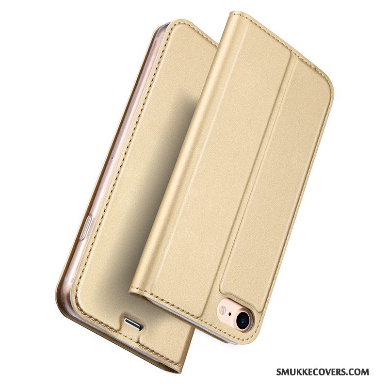 Etui iPhone 8 Læder Tynd Kort, Cover iPhone 8 Tasker Guld Anti-fald