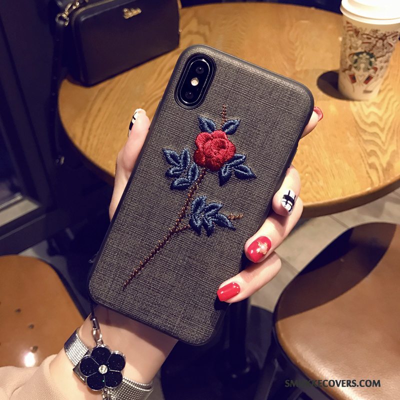 Etui iPhone 8 Plus Blød Anti-fald Broderi, Cover iPhone 8 Plus Beskyttelse Blomster Telefon