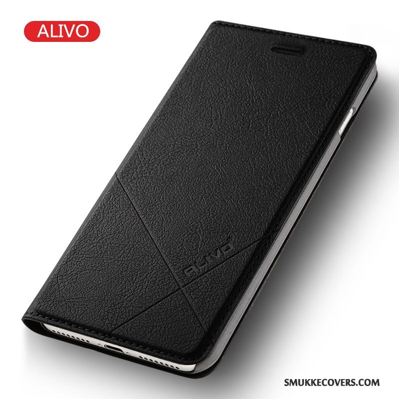 Etui iPhone 8 Plus Folio Telefonanti-fald, Cover iPhone 8 Plus Læder Sort Trend