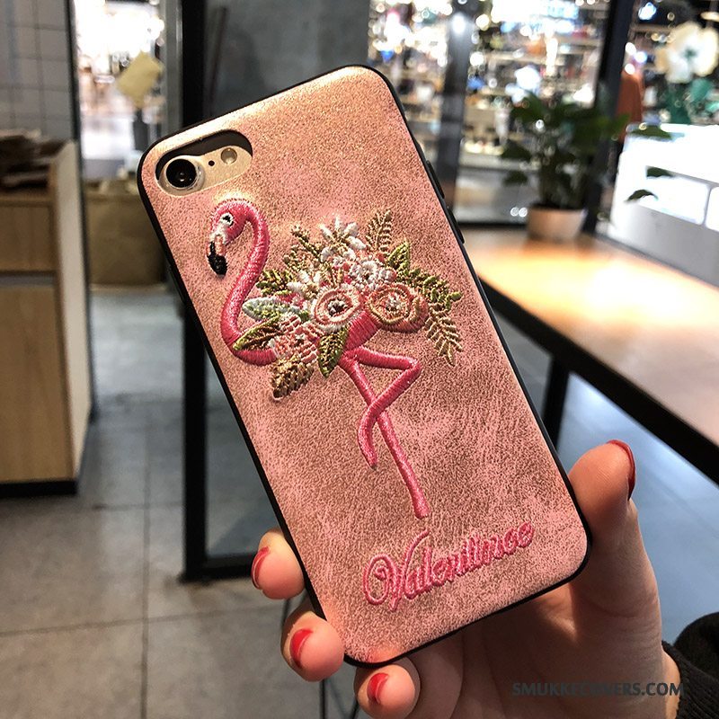 Etui iPhone 8 Plus Kreativ Broderi Telefon, Cover iPhone 8 Plus Lyserød Ny