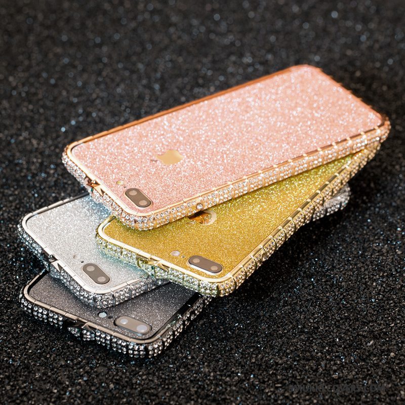 Etui iPhone 8 Plus Metal Anti-fald Ny, Cover iPhone 8 Plus Strass Ramme Telefon