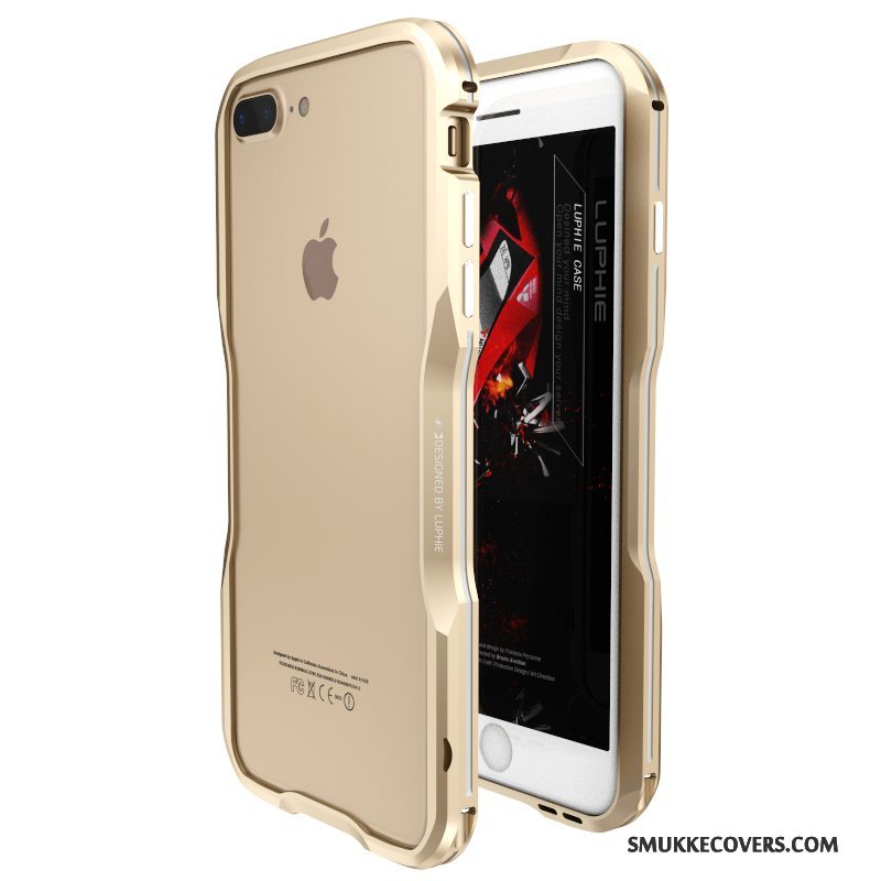 Etui iPhone 8 Plus Metal Guld Ramme, Cover iPhone 8 Plus Beskyttelse Anti-fald Telefon