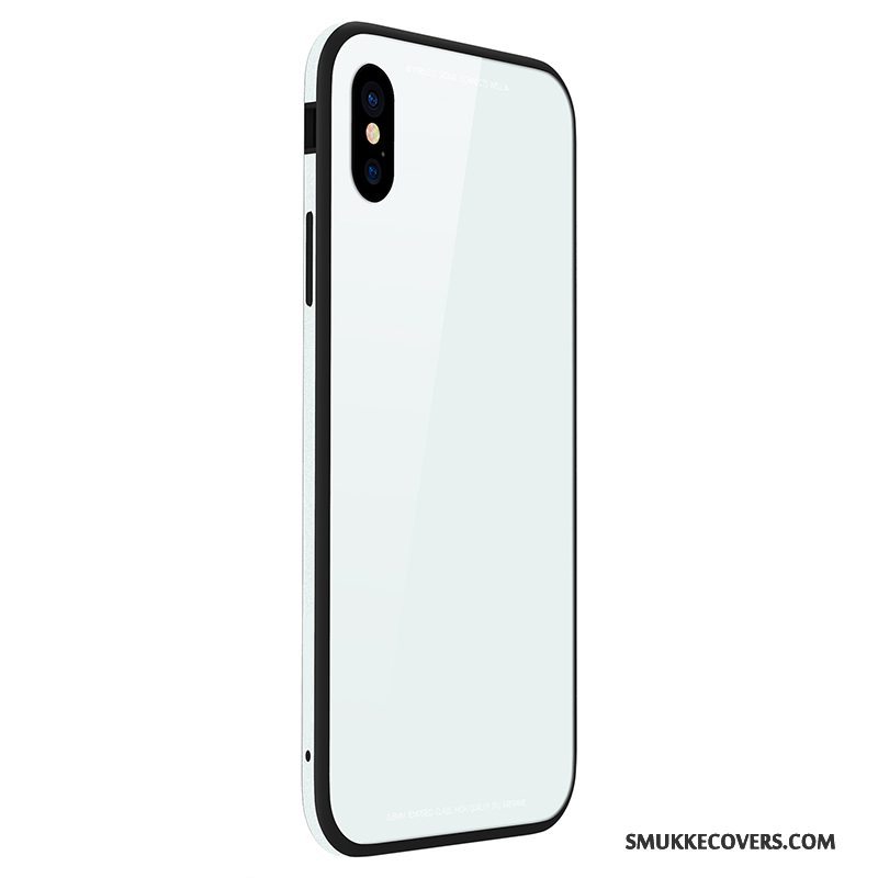 Etui iPhone 8 Plus Metal Hvid Hærdet Glas, Cover iPhone 8 Plus Anti-fald Telefon