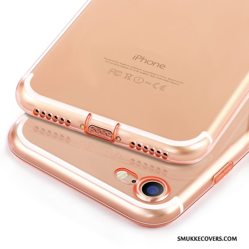 Etui iPhone 8 Plus Silikone Telefonanti-fald, Cover iPhone 8 Plus Beskyttelse Gennemsigtig Guld