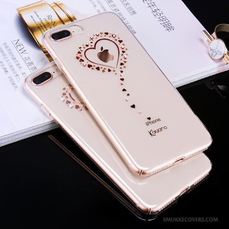 Etui iPhone 8 Plus Tasker Gennemsigtig Guld, Cover iPhone 8 Plus Strass Ny Telefon