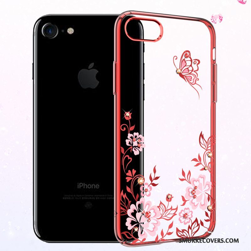 Etui iPhone 8 Strass Rød Telefon, Cover iPhone 8 Luksus Anti-fald Hængende Ornamenter