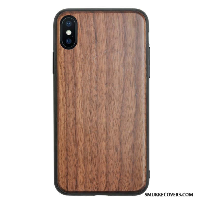 Etui iPhone X Beskyttelse Pu Telefon, Cover iPhone X Tasker Anti-fald Træ