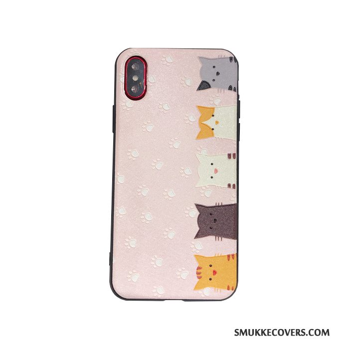 Etui iPhone X Blød Telefonanti-fald, Cover iPhone X Cartoon Kat Lyserød