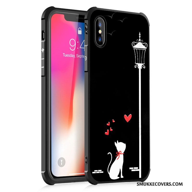 Etui iPhone X Cartoon Sort Anti-fald, Cover iPhone X Blød Telefon