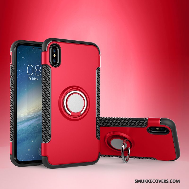 Etui iPhone X Læder Ring Bil, Cover iPhone X Support Anti-fald Telefon