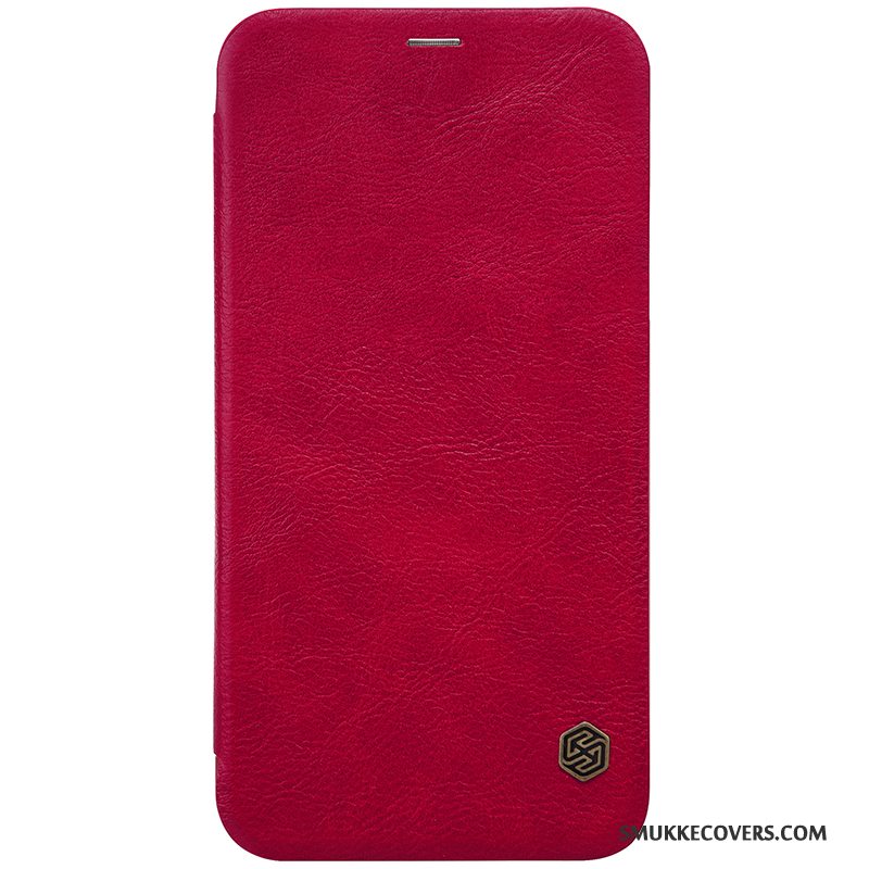 Etui iPhone X Læder Rød Telefon, Cover iPhone X Beskyttelse Guld Anti-fald